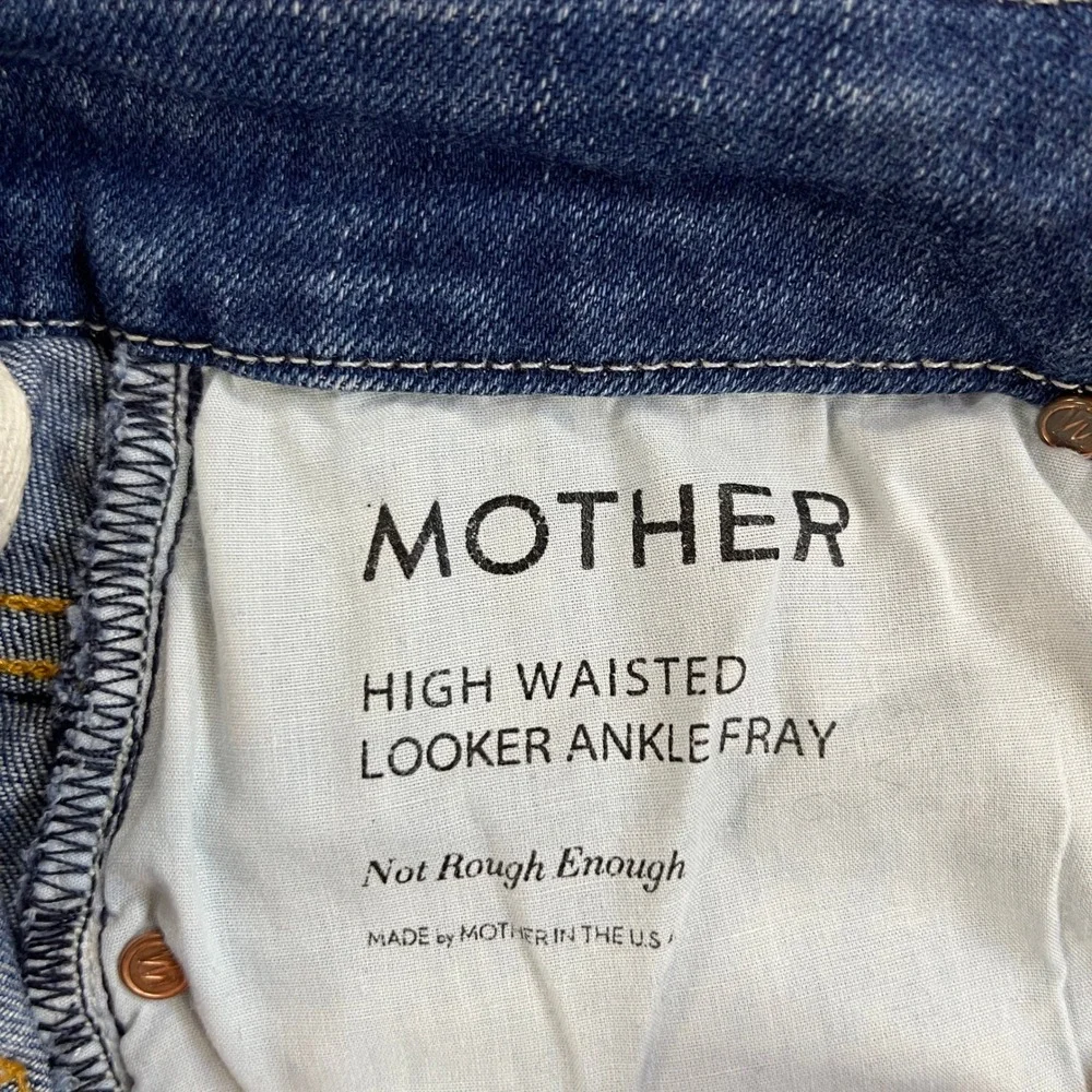 MOTHER High Waisted Looker Ankle Fray Skinny Jeans Womens‎ 26 Blue Denim